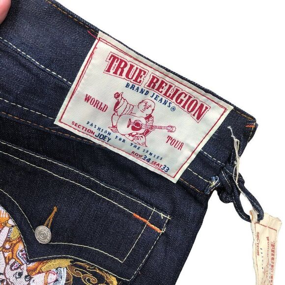 Brand New Vintage True Religion Embroidered Jeans Size 34 JOEY Blue - Picture 10 of 11